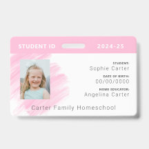 Pink Watercolor Homeschool Student ID Abzeichen