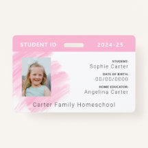 Pink Watercolor Homeschool Student ID Abzeichen