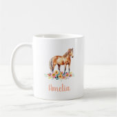 Pink Watercolor Horse Individuelle Name Kaffeetasse (Links)