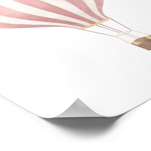 Pink Watercolor Hot Air Ballon Kinderzimmer Poster (Ecke)