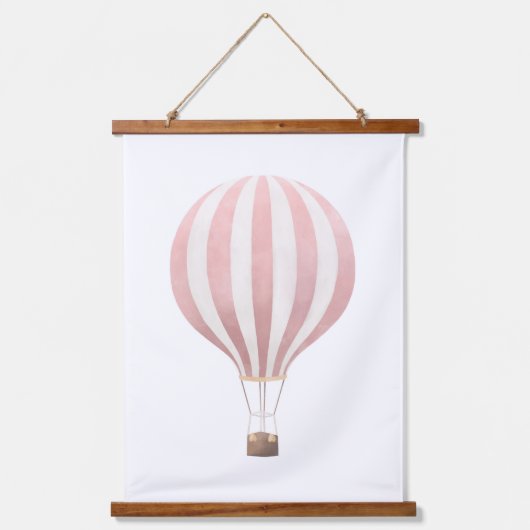 Pink Watercolor Hot Air Ballon Kinderzimmer Wandteppich Mit Holzrahmen (Vorderseite)