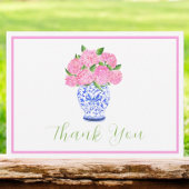 Pink Watercolor Hydrangea Chinoiserie Skript Danke Mitteilungskarte