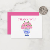 Pink Watercolor Hydrangeas Chinoiserie Vielen Dank Mitteilungskarte (Vorderseite/Rückseite Beispiel)