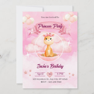 Pink Watercolor Illustrative Princess Einladung