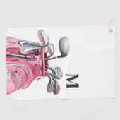 Pink Watercolor Initial Monogram Golfhandtuch (Horizontal)