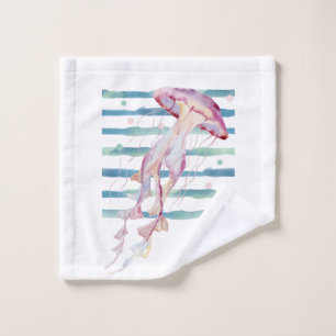 Pink Watercolor JELLYFISH Beach Coastal AVALON Badhandtuch Set
