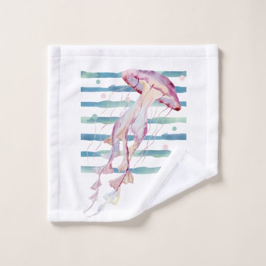 Pink Watercolor JELLYFISH Beach Coastal AVALON Badhandtuch Set (Waschlappen)
