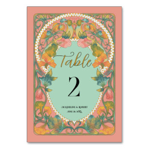 Pink Watercolor Jugendstil Hochzeit Tischnummer