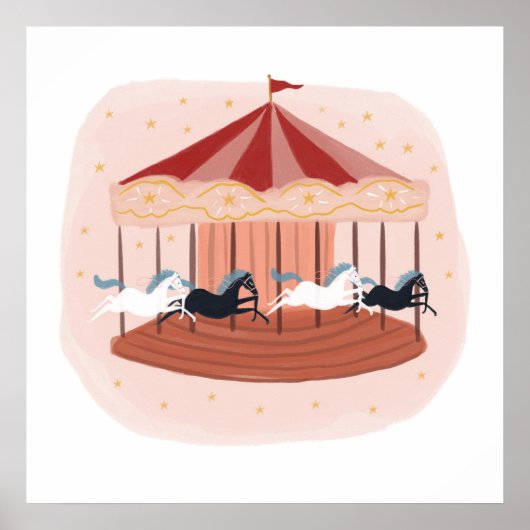 Pink Watercolor Karussell Kinderzimmer Kinderzimme Poster (Vorne)