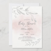 Pink Watercolor Kinderdusche Einladung (Vorderseite)