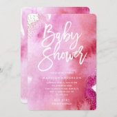 Pink Watercolor Kinderdusche Einladung (Vorne/Hinten)