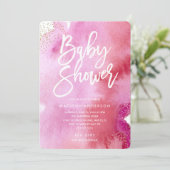 Pink Watercolor Kinderdusche Einladung (Stehend Vorderseite)
