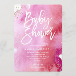 Pink Watercolor Kinderdusche Einladung