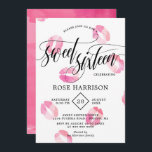 Pink Watercolor Kisses 16 . Geburtstag Einladung<br><div class="desc">Trendy 16 . Geburtstag Einladung mit 16 . Geburtstag geschrieben in einem wunderschönen schwarzen Wirblen Skript vor einem weißen Hintergrund mit rosa Küssen Spuren.</div>