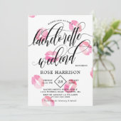 Pink Watercolor Kisses Bachelorette Wochenende Einladung (Stehend Vorderseite)
