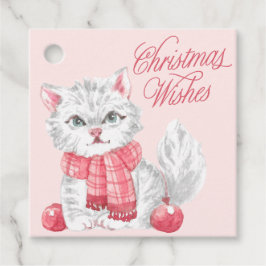 Pink Watercolor Kitten Weihnachtswünsche Geschenkanhänger