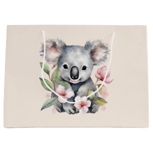 Pink Watercolor Koala Bear Große Geschenktüte
