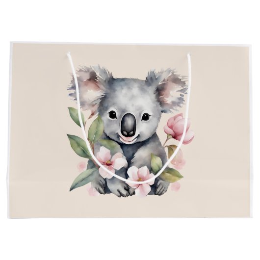 Pink Watercolor Koala Bear Große Geschenktüte (Rückseite)