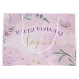 Pink Watercolor Lavender Blume Geschenktasche Große Geschenktüte