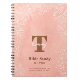 Pink Watercolor Leaves Monogram Bible Study Notizblock