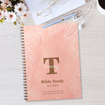 Pink Watercolor Leaves Monogram Bible Study