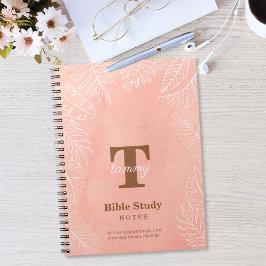 Pink Watercolor Leaves Monogram Bible Study Notizblock