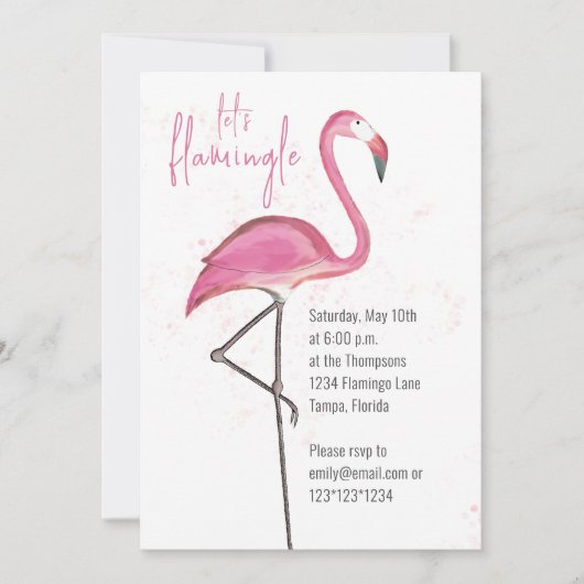 Pink Watercolor Let's Flamingle Niedlich Flamingo Einladung (Vorderseite)