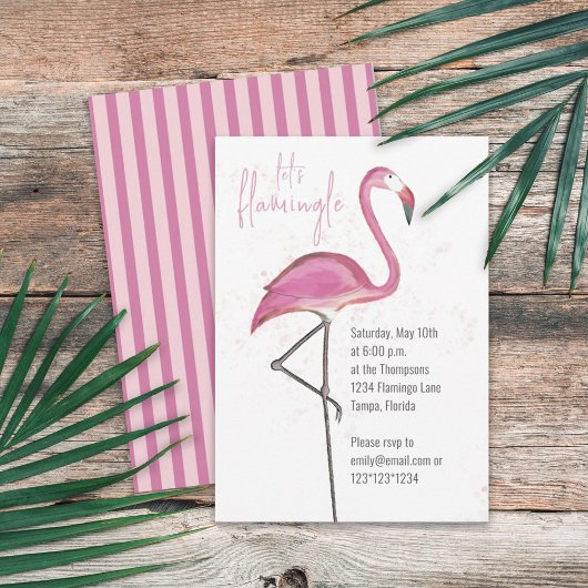 Pink Watercolor Let's Flamingle Niedlich Flamingo Einladung