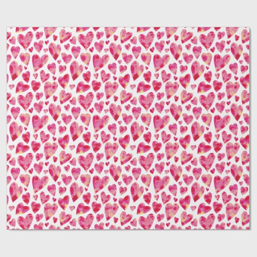 Pink Watercolor Liebe Herzmuster Geschenkpapier (Flach)