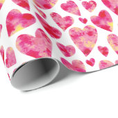 Pink Watercolor Liebe Herzmuster Geschenkpapier (Rolleneckpunkt)