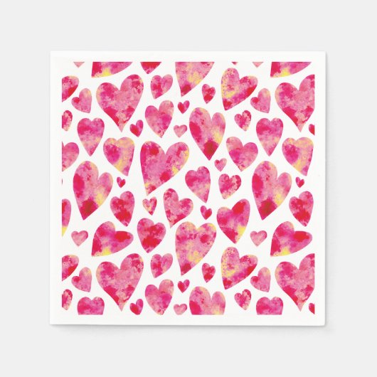 Pink Watercolor Liebe Herzmuster Serviette (Vorderseite)
