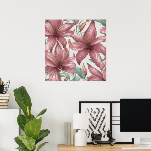 Pink Watercolor Lily Blume Poster (Heimbüro)