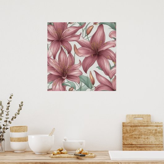 Pink Watercolor Lily Blume Poster (Küche)