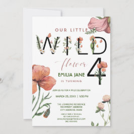 Pink Watercolor Little Poppies 4. Geburtstag Einladung