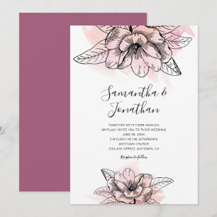 Pink Watercolor Magnolia Blume Hochzeit Einladung