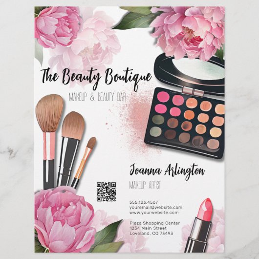 Pink Watercolor Makeup Artist Flyer (Vorne)