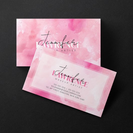 Pink Watercolor Makeup Artist Script Typografy Visitenkarte