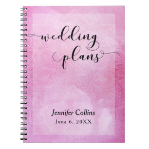 Pink Watercolor Mandala Typografie Hochzeitsplaner Notizblock