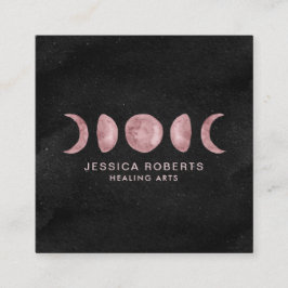 Pink Watercolor Mondphasen Quadratische Visitenkarte