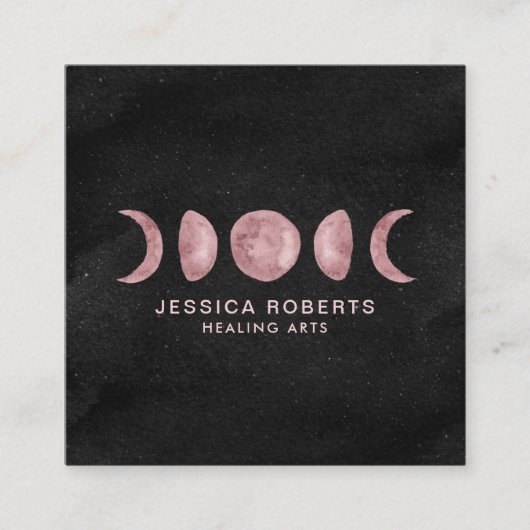 Pink Watercolor Mondphasen Quadratische Visitenkarte (Vorderseite)