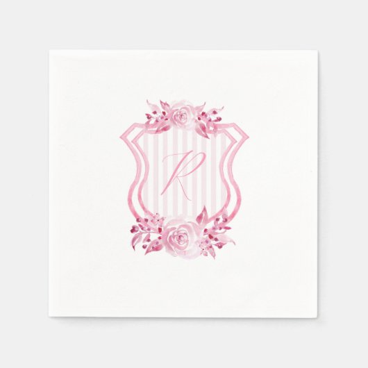 Pink Watercolor Monogram Floral Napkins Serviette (Vorderseite)