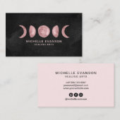 Pink Watercolor Moon Phasing Energy Healer Visitenkarte (Vorne/Hinten)