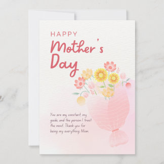 Pink Watercolor Mothers Day Greeting Card Karte