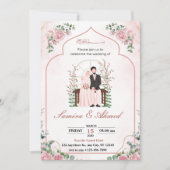Pink Watercolor muslim Hochzeitskarten Einladung (Vorderseite)