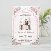 Pink Watercolor muslim Hochzeitskarten Einladung (Stehend Vorderseite)