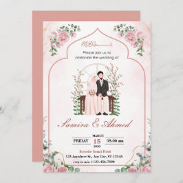 Pink Watercolor muslim Hochzeitskarten Einladung