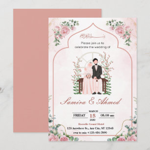 Pink Watercolor muslim Hochzeitskarten Einladung