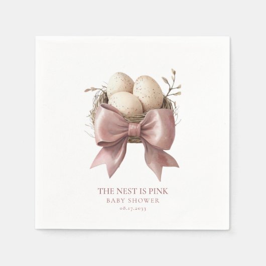 Pink Watercolor Nest Baby Dusche Design Serviette (Vorderseite)