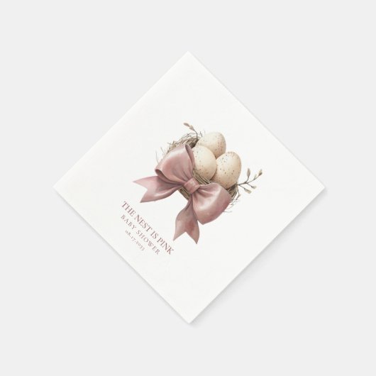 Pink Watercolor Nest Baby Dusche Design Serviette (Ecke)