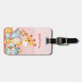 Pink Watercolor Niedlich Safari Jungle Tiere Gepäckanhänger (Vorderseite horizontal)